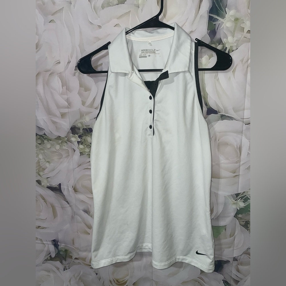 Women's White Sleeveless Polo Top